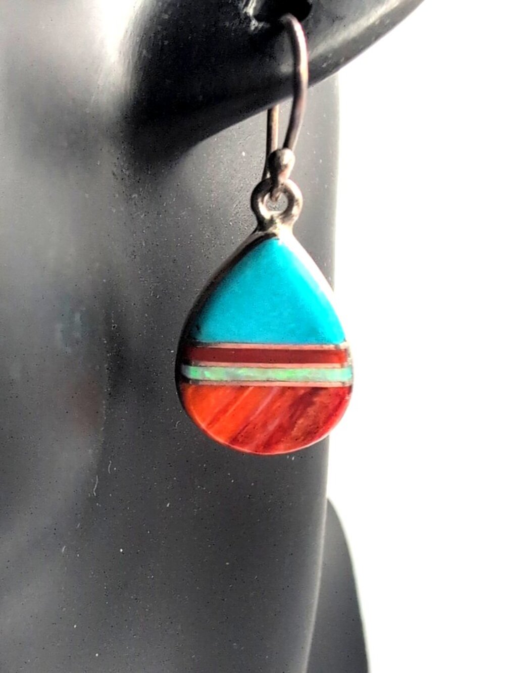 Vintage E. Peina Sterling Silver 925 Native American Zuni Turqoise Opal Earrings